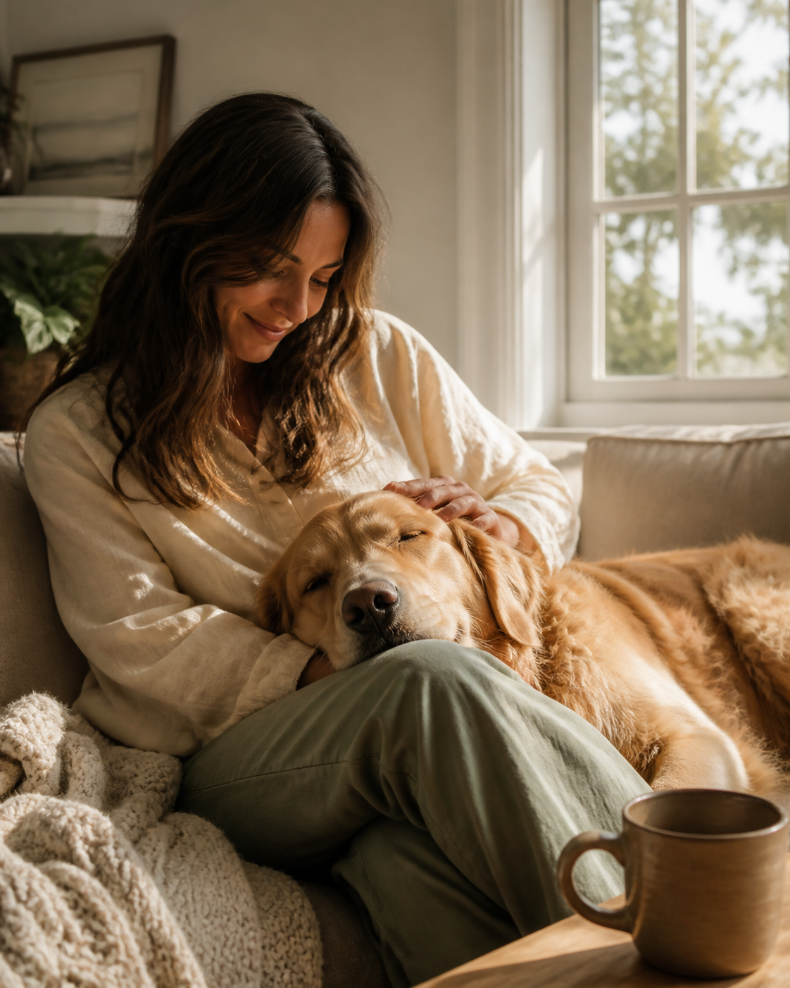 A pet and owner sharing a quiet moment at home